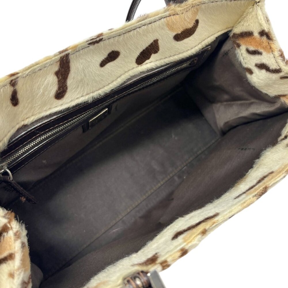 FENDI Vintage FF Logo Leopard Mamma Baguette Shoulder Bag Cream Brown [105532] - Picture 12 of 16
